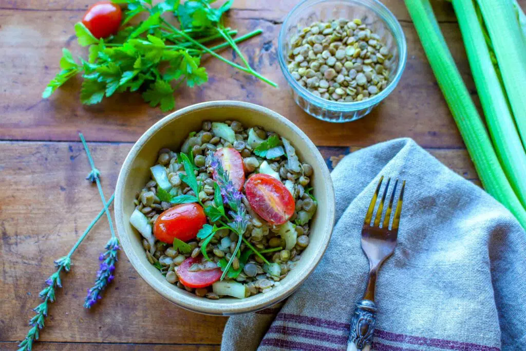 FRENCH GREEN LENTIL SALAD WITH CHERRY TOMATOES