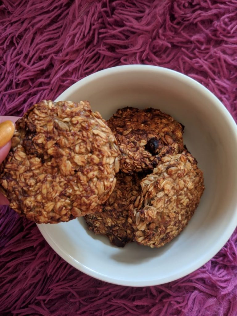 Homemade oatmeal cookies with peanut paste and sunflower seeds