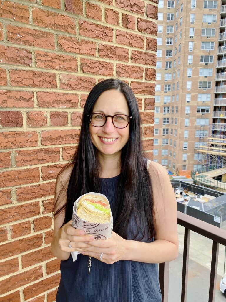 Vegan Muffuletta hero with Unreal Deli Vegan Turk’y, marinated tofu, and vegan mozzarella from Stacked sandwich shop in Forest Hills, Queens, NYC: Alex | Vegan Everything