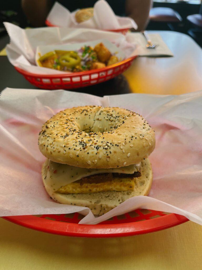 Tempeh Bacon, Tofu Egg, & Pepper Jack Cheeze Breakfast Sammie from Gentle Giant Cafe