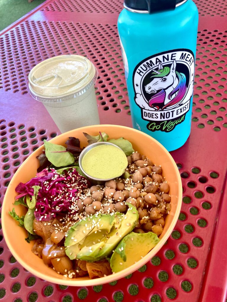 Chickpea power bowl and matcha latte from one of my favorite restaurants in Austin - ATX Food Co. - Morgan Donnelly
