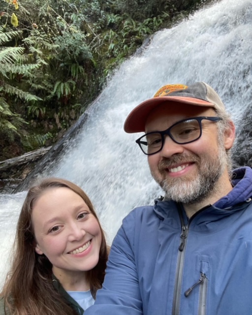 My husband, Oren, and I at a waterfall in Washington - Jenn Cooks Vegan Food