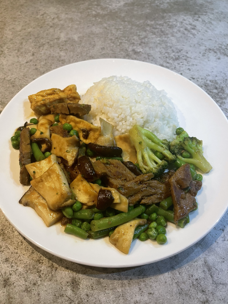 Easy home cooked tofu, mushroom, & greens stir-fry - Jenny 🌱