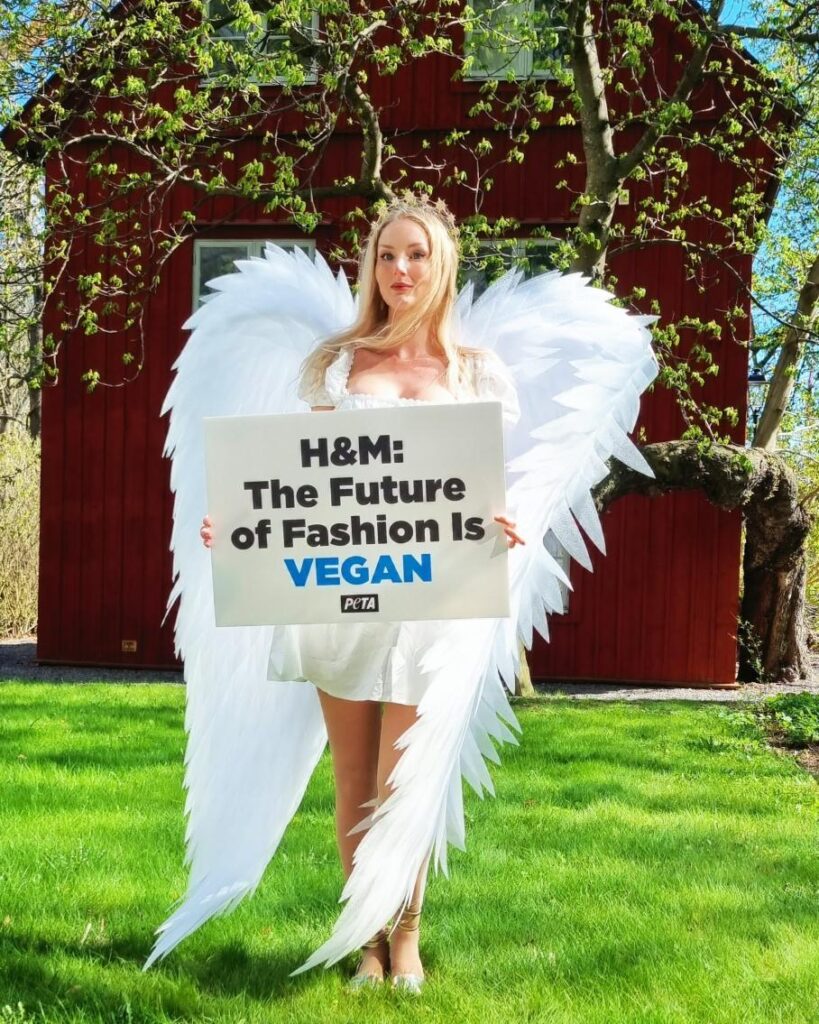 Malin - At a PETA protest outside the H&M annual shareholders meeting, asking them to stop torturing and killing ducks for their feathers